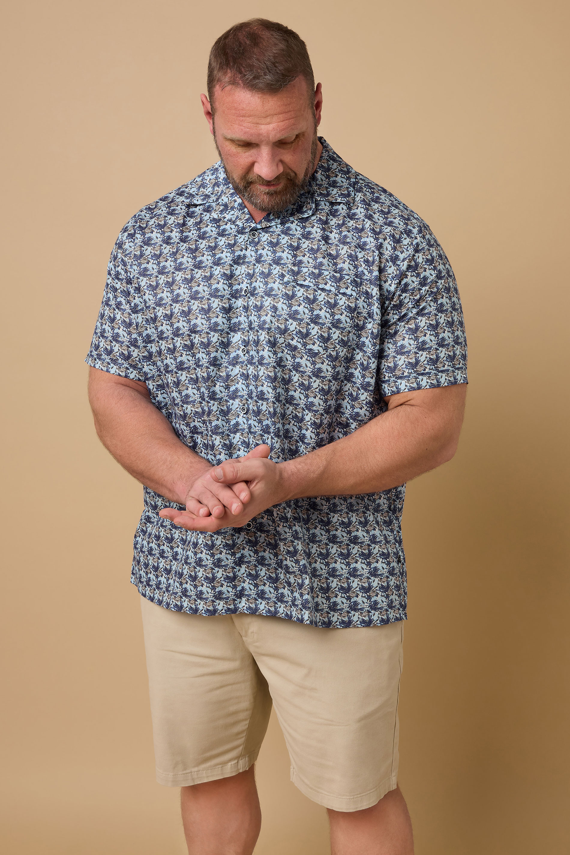 Kam KAM Big & Tall Blue Hawaiian Revere Collar Shirt