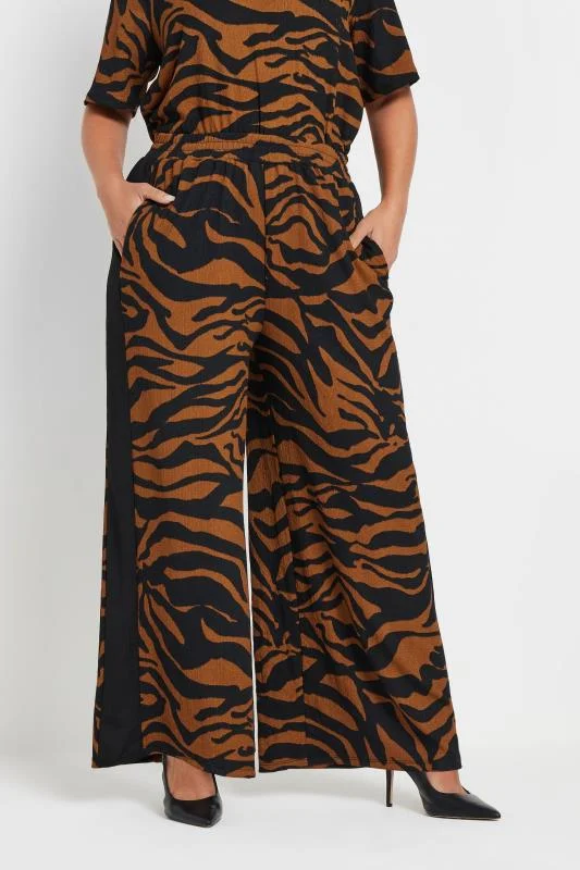 Yours YOURS Curve Black Zebra Print Side Stripe Trousers