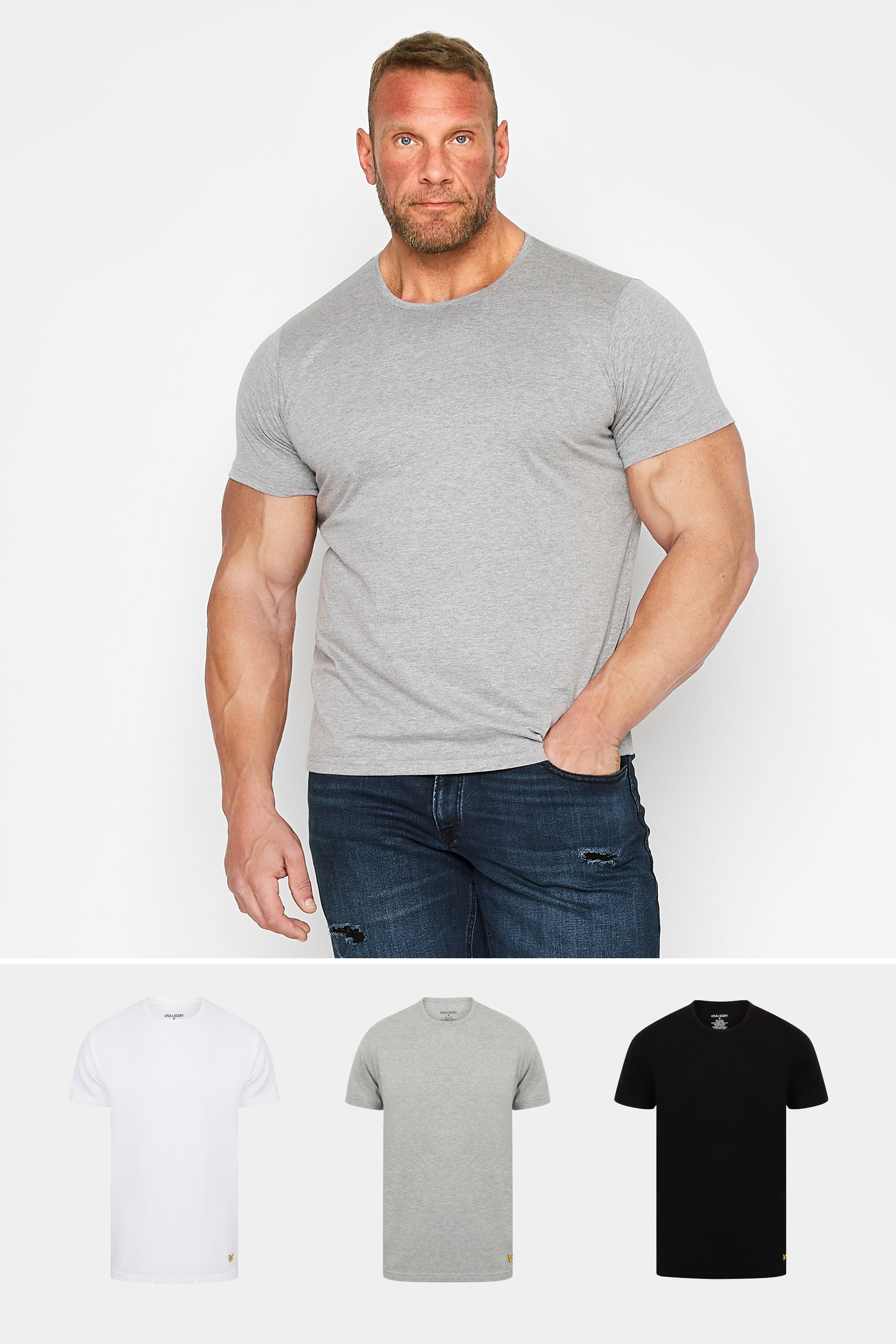 Lyle & Scott LYLE & SCOTT Big & Tall 3 Pack Black/Grey/White Core T-Shirts