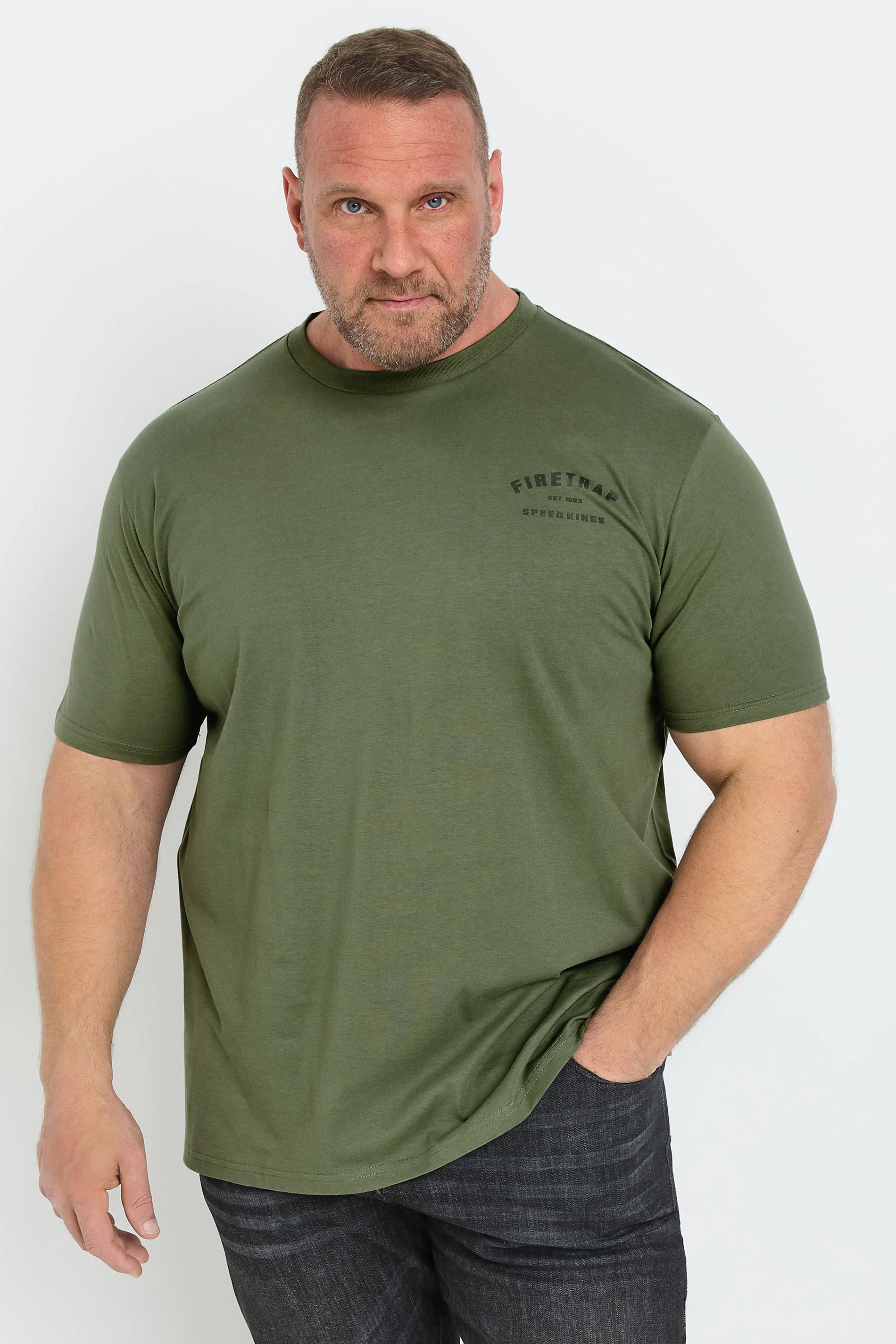 Firetrap FIRETRAP Big & Tall Khaki Green 'Born To Ride' Print T-Shirt