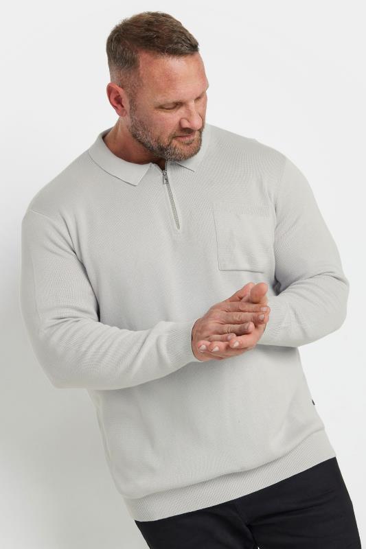 BadRhino BadRhino Big & Tall Grey Milano Knit Quarter Zip Jumper