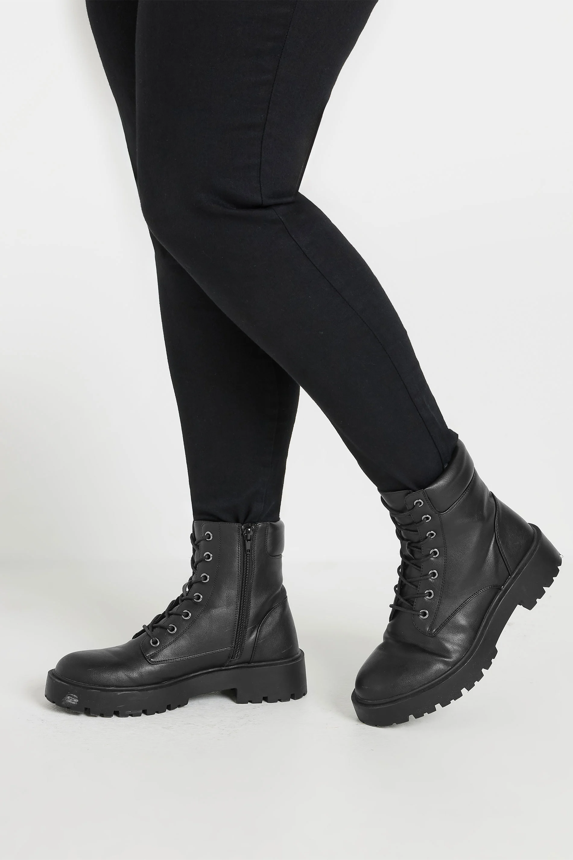 Yours Black Lace Up Chunky Boots In Wide E Fit & Extra Wide EEE Fit