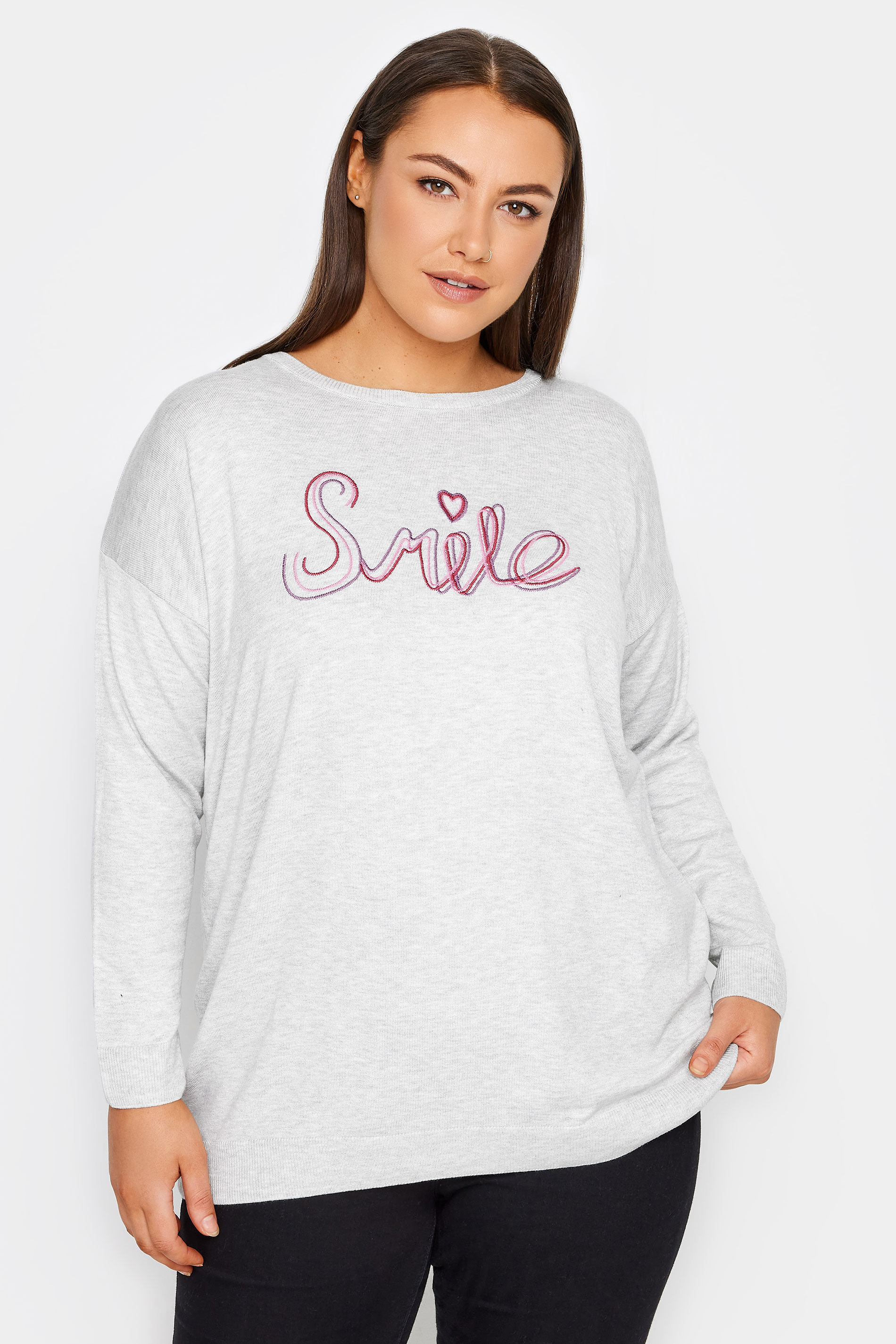 Evans Evans Grey 'Smile' Slogan Jumper