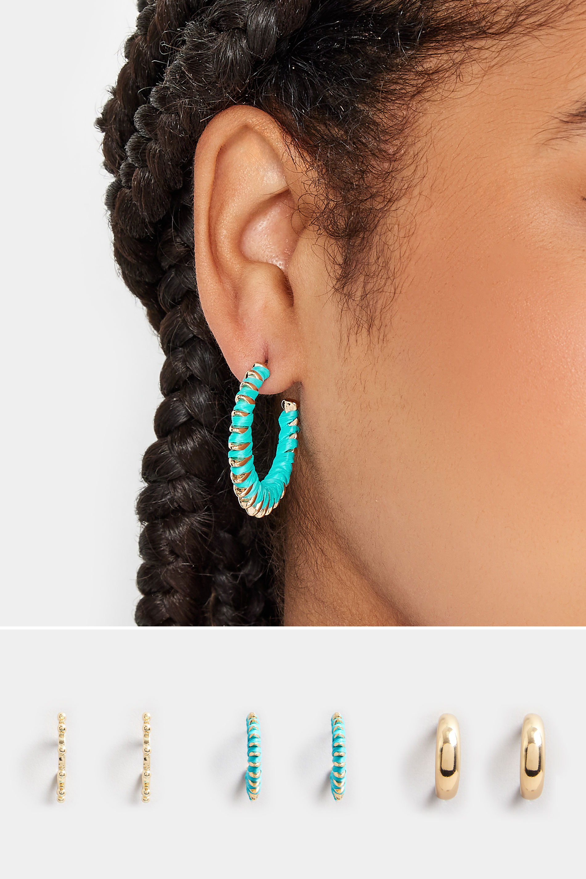 Yours 3 PACK Gold Tone Teal Hoop Earrings