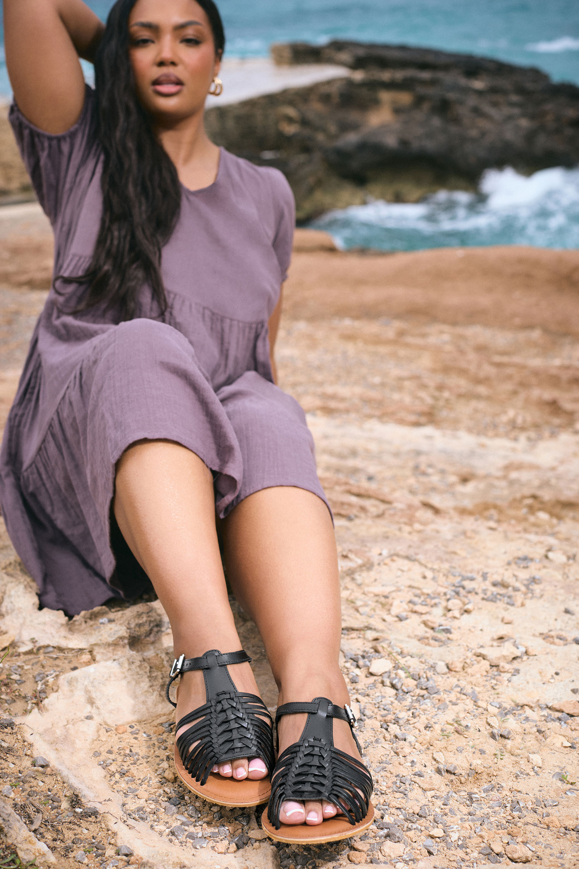 Yours Black Leather Woven Fisherman Sandals In Extra Wide EEE Fit