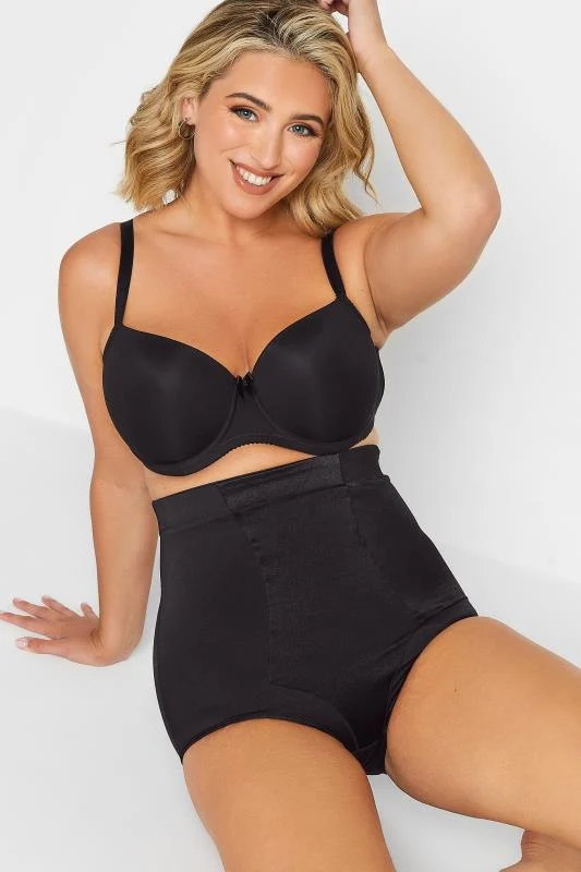 Yours YOURS Curve Black Satin Control High Waisted Full Brief