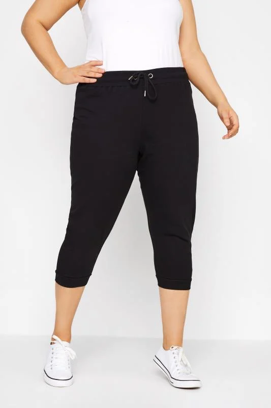 Yours YOURS Curve Black Cropped Stretch Joggers