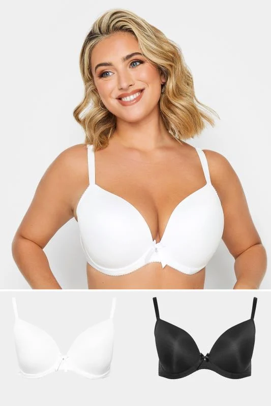 Yours YOURS 2 PACK White & Black Plunge Microfibre Bras