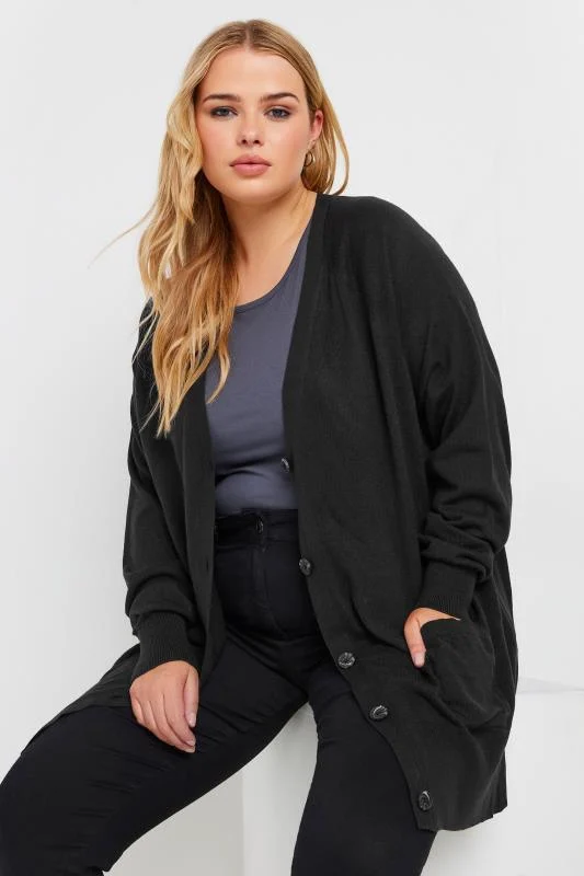 Yours YOURS Curve Black Boyfriend Button Through Cardigan