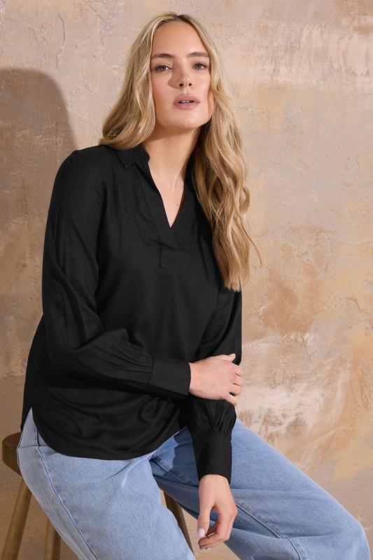 LTS LTS Tall Black Open Collar Shirt