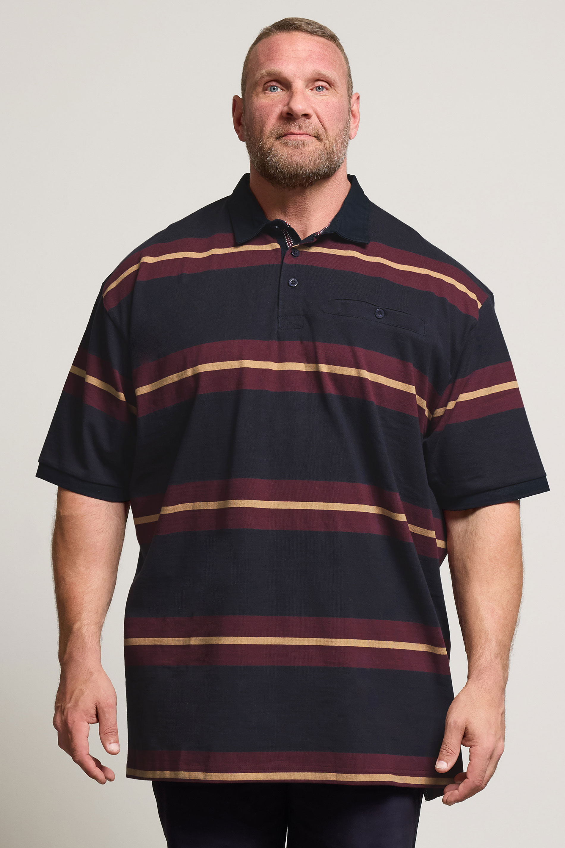 Kam KAM Navy Blue Striped Short Sleeve Rugby Polo Shirt