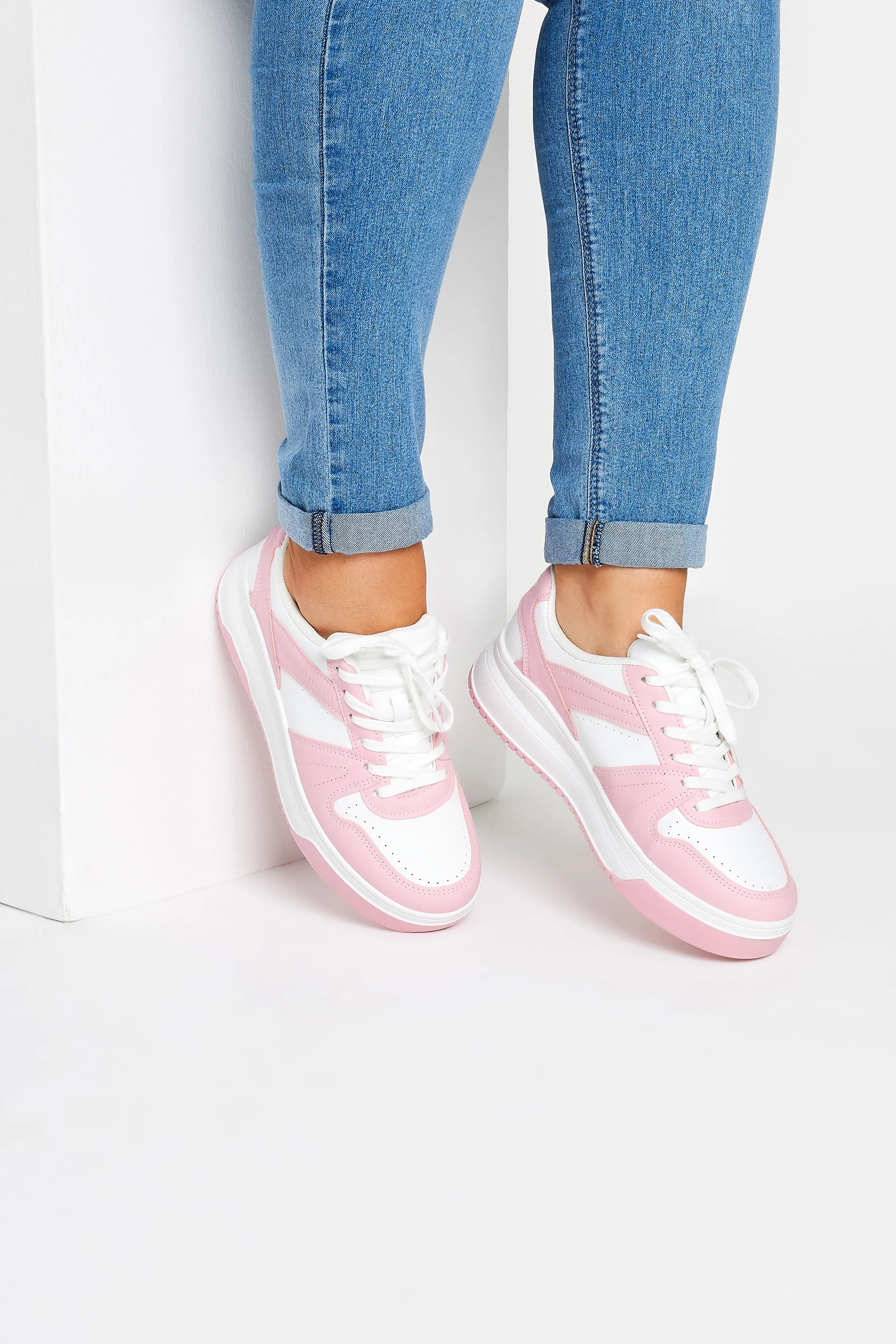 Yours Pink & White Chunky Trainers In Extra Wide EEE Fit