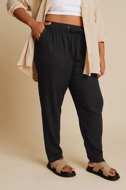 Yours YOURS Curve Black Linen Tie Front Joggers