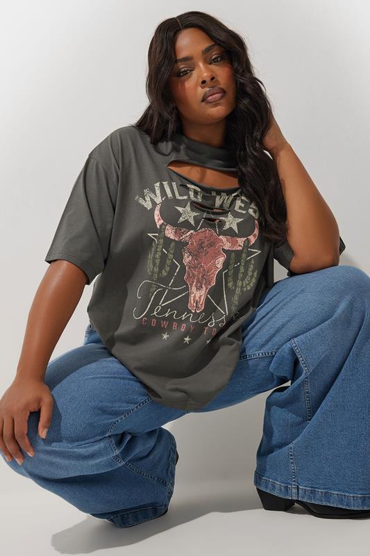 Limited Collection LIMITED COLLECTION Curve Grey Western Cut Out Detail Top