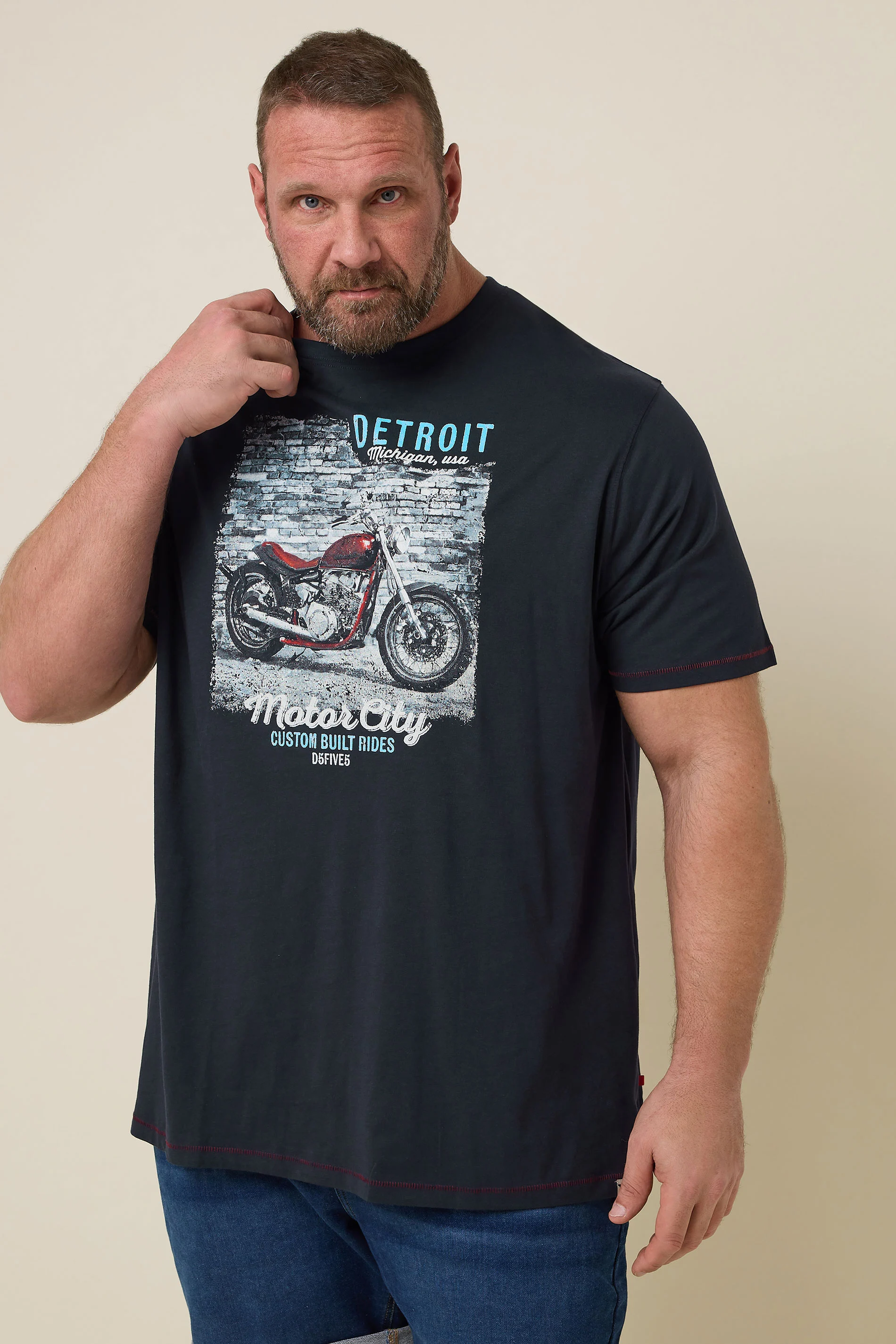 D555 D555 Big & Tall Navy 'Detroit' Motorbike T-Shirt