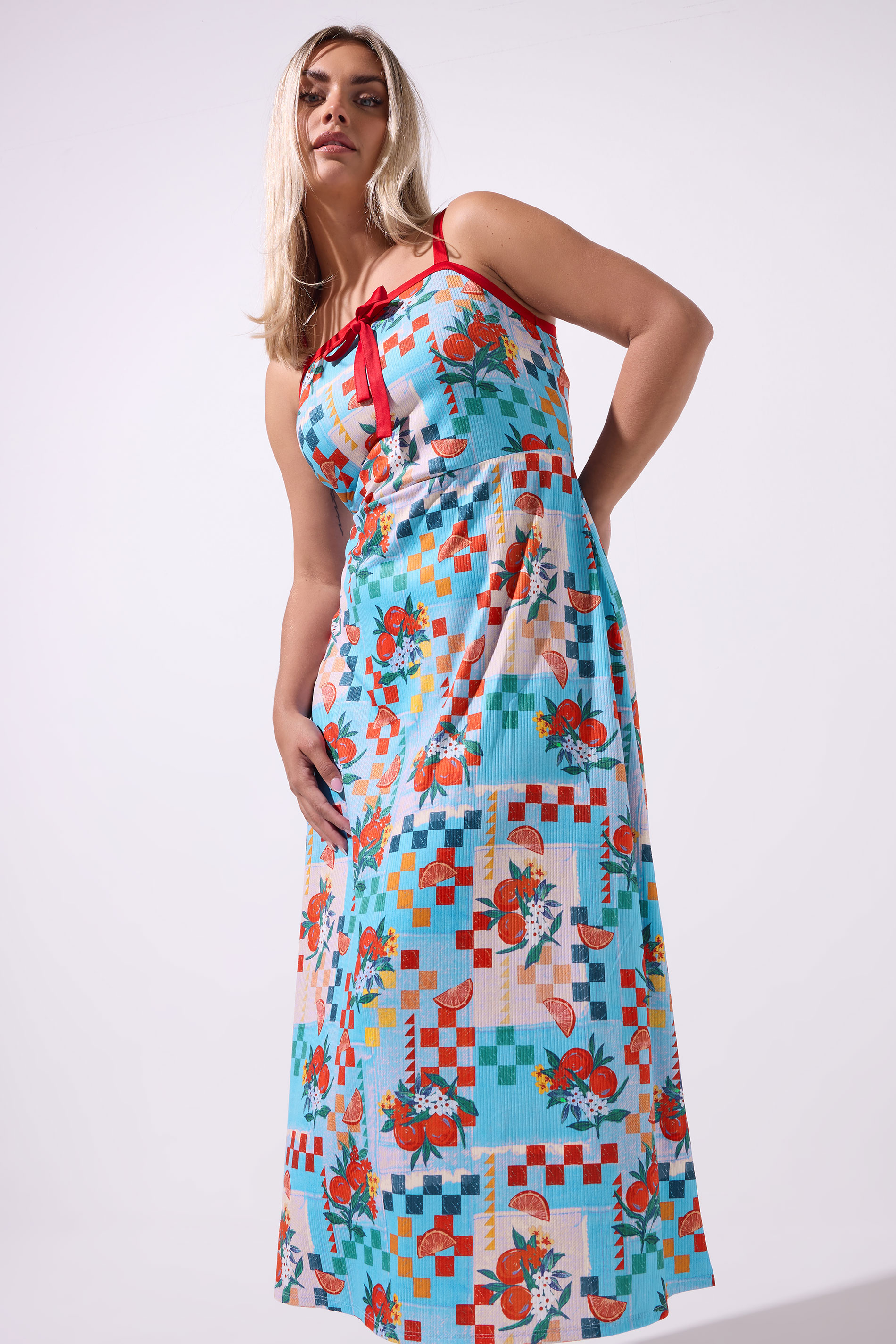 Limited Collection LIMITED COLLECTION Curve Blue Fruit Check Print Midaxi Dress