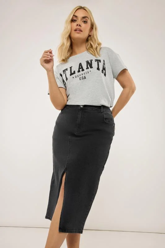 Yours YOURS Curve Black Midi Stretch Denim Skirt