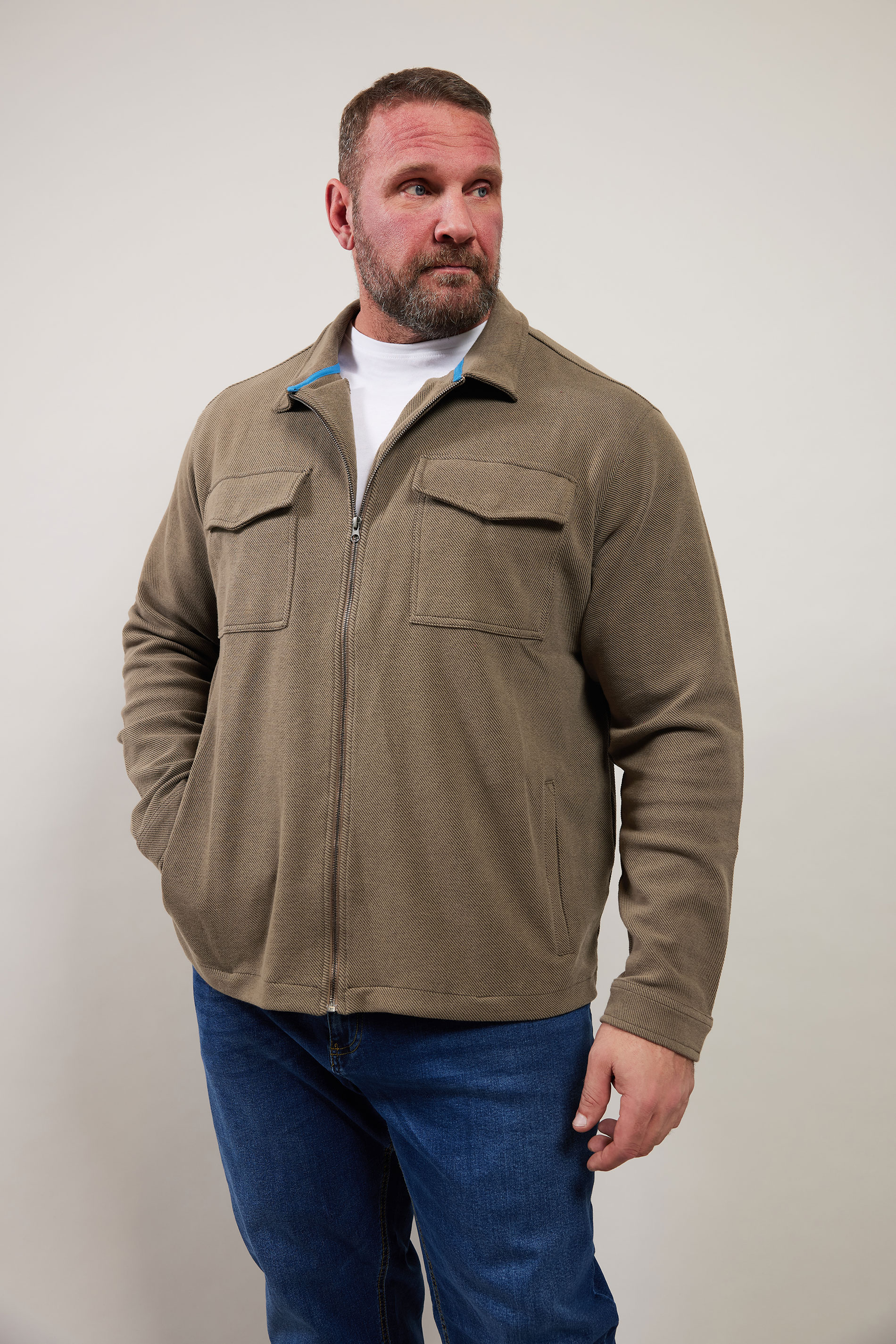 D555 D555 Big & Tall Stone Brown Stretch Zip Through Jacket