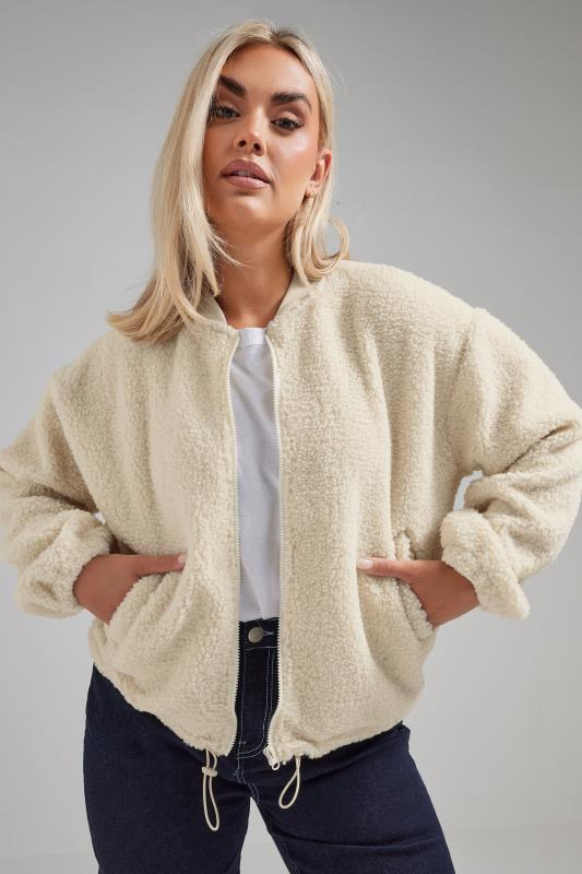 Limited Collection LIMITED COLLECTION Curve Cream Teddy Borg Bomber Jacket