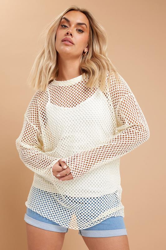 Yours YOURS Curve Cream Crochet Crew Neck Sweatshirt