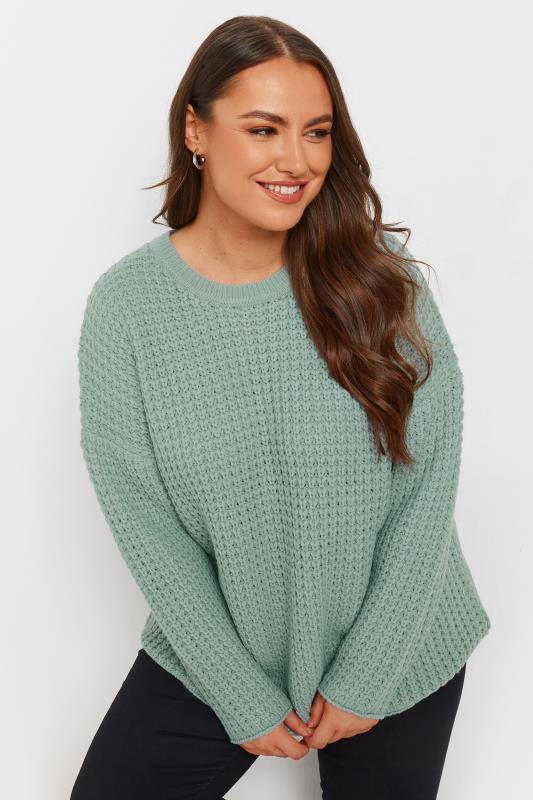 Yours YOURS Curve Blue Waffle Knit Jumper