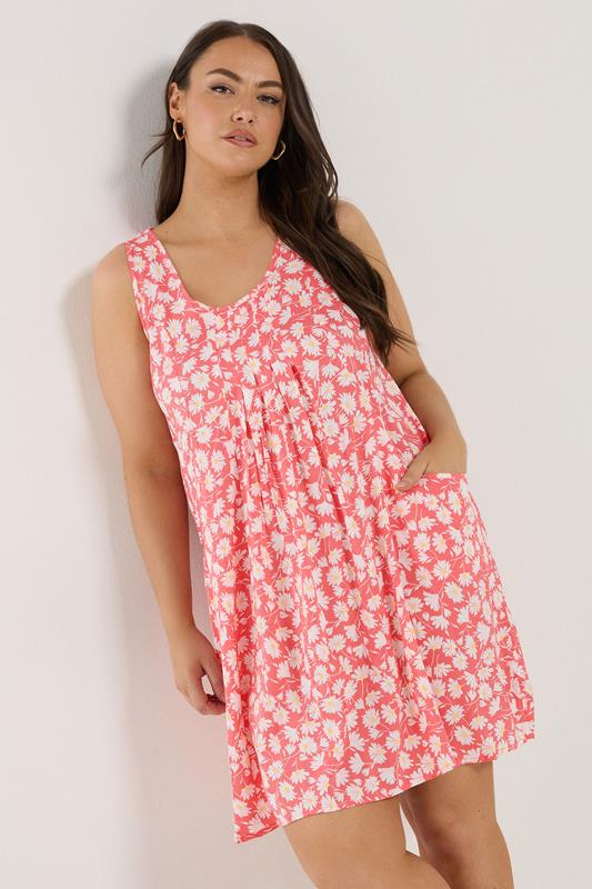 Yours YOURS Curve Light Pink Daisy Print Pocket Smock Dress