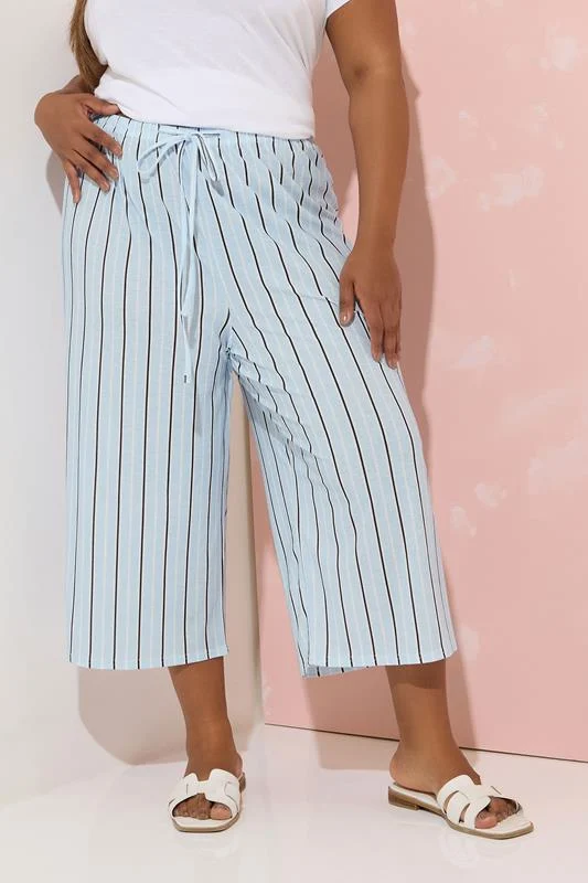 Yours YOURS Curve Blue & Black Stripe Culottes
