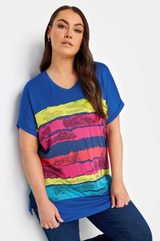 Yours YOURS Curve Blue Abstract Stripe Print Top