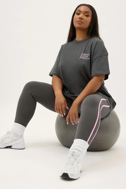 Yours YOURS ACTIVE Curve Grey Side Stripe Leggings