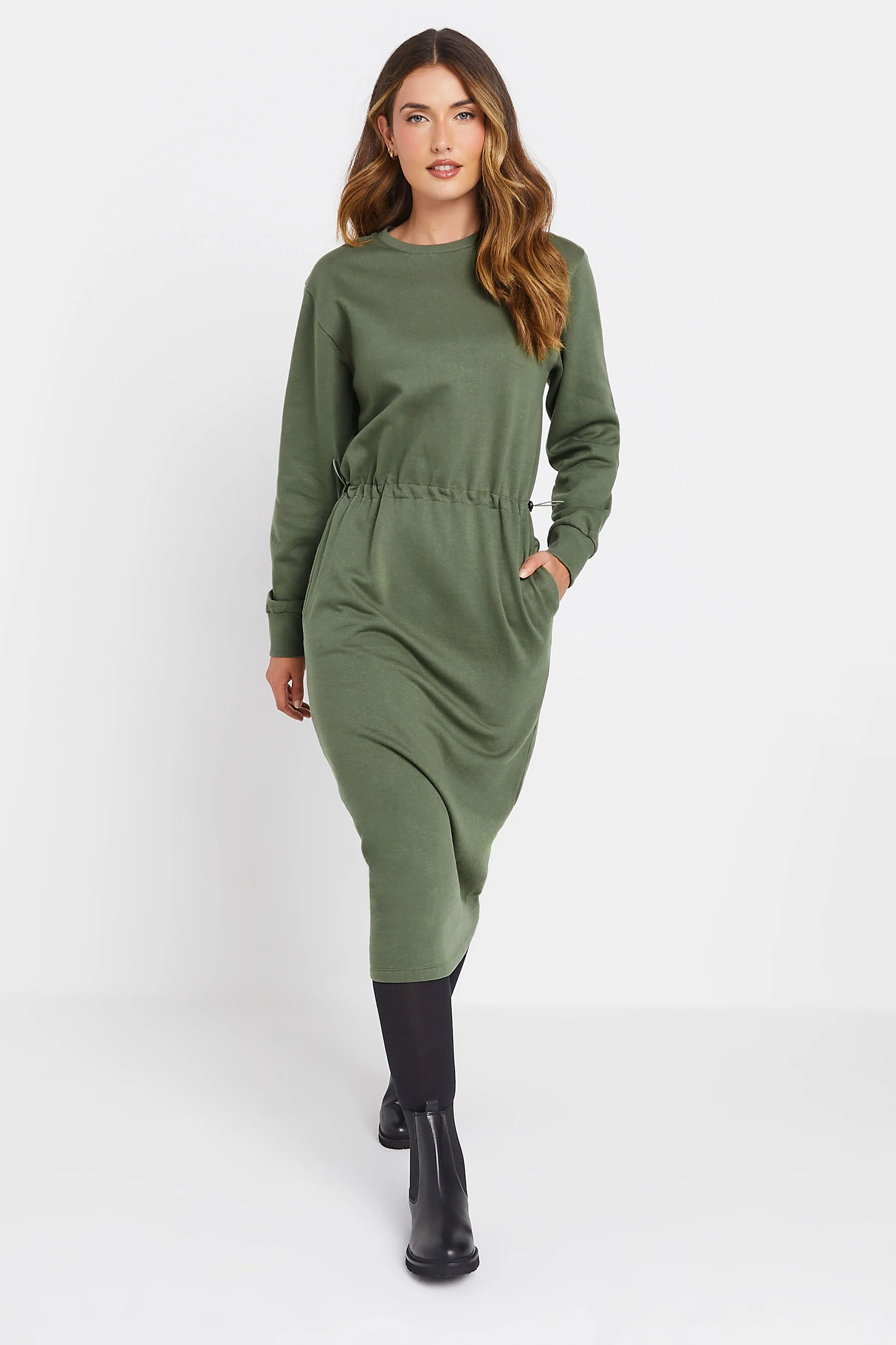 LTS LTS Tall Khaki Green Sweatshirt Midi Dress