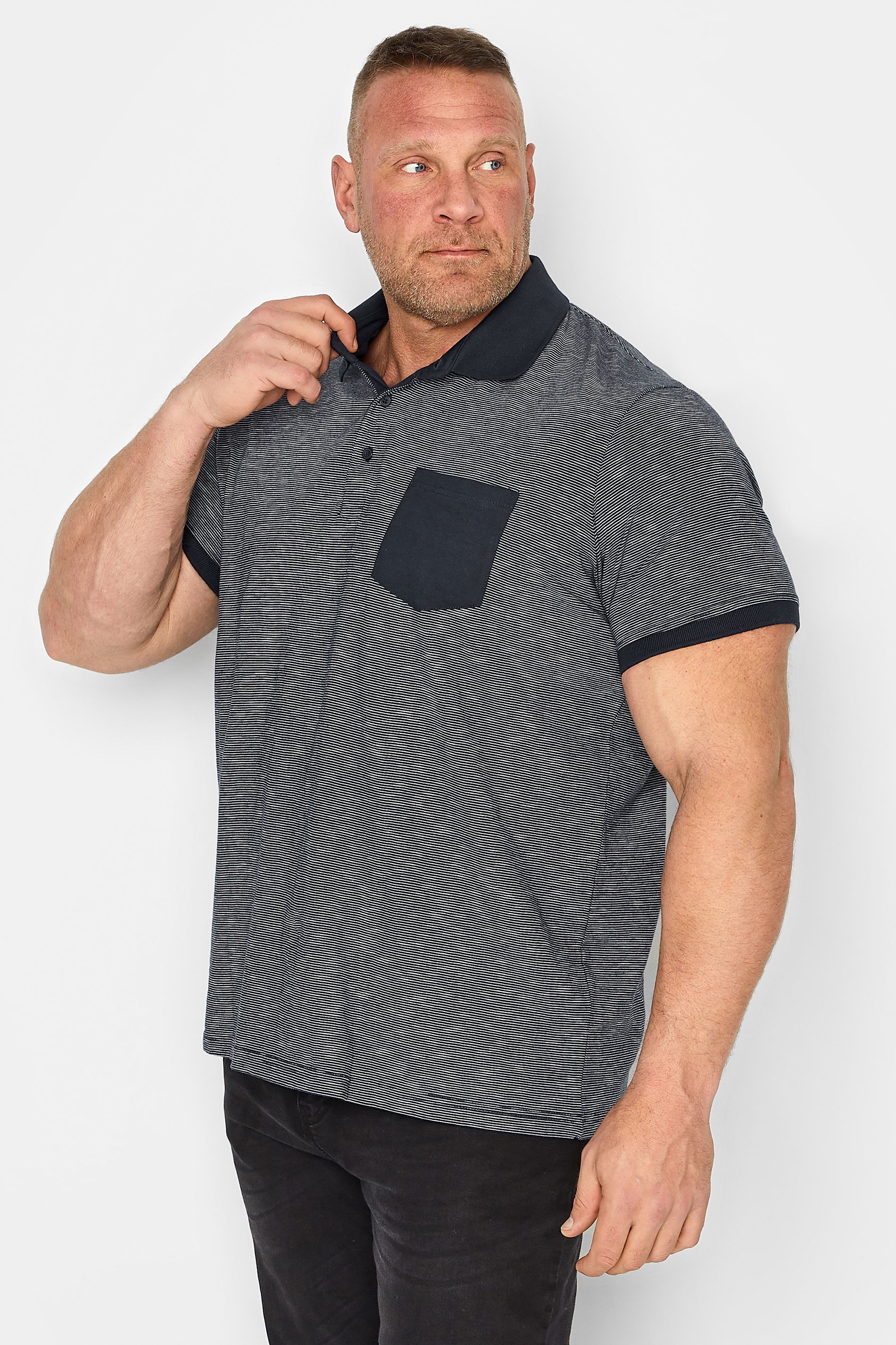 BadRhino BadRhino Big & Tall Navy Blue Stripe Polo Shirt