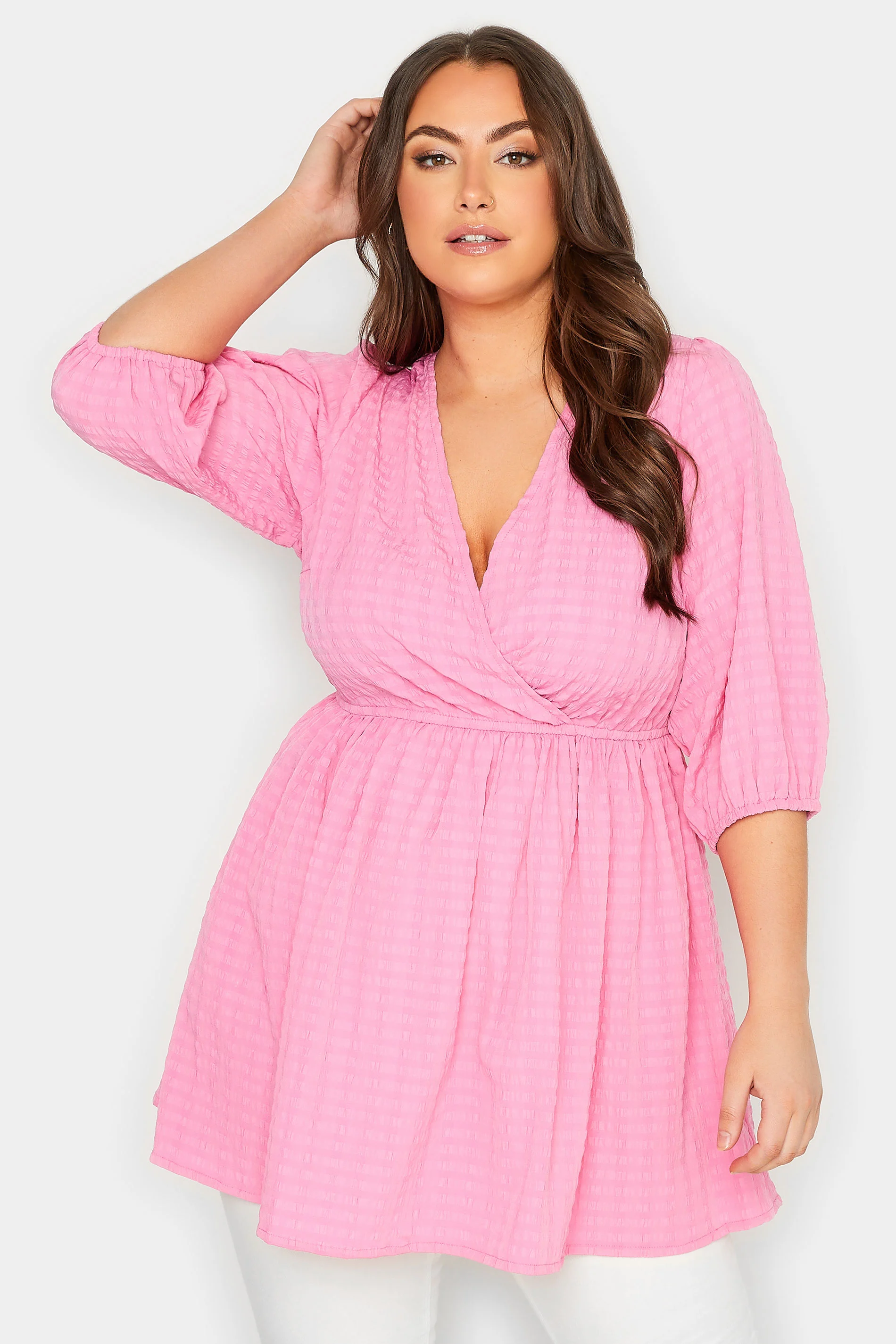 Yours YOURS Curve Pink Textured Wrap Top