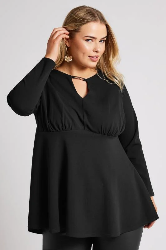 Yours London YOURS LONDON Curve Black Keyhole Peplum Top