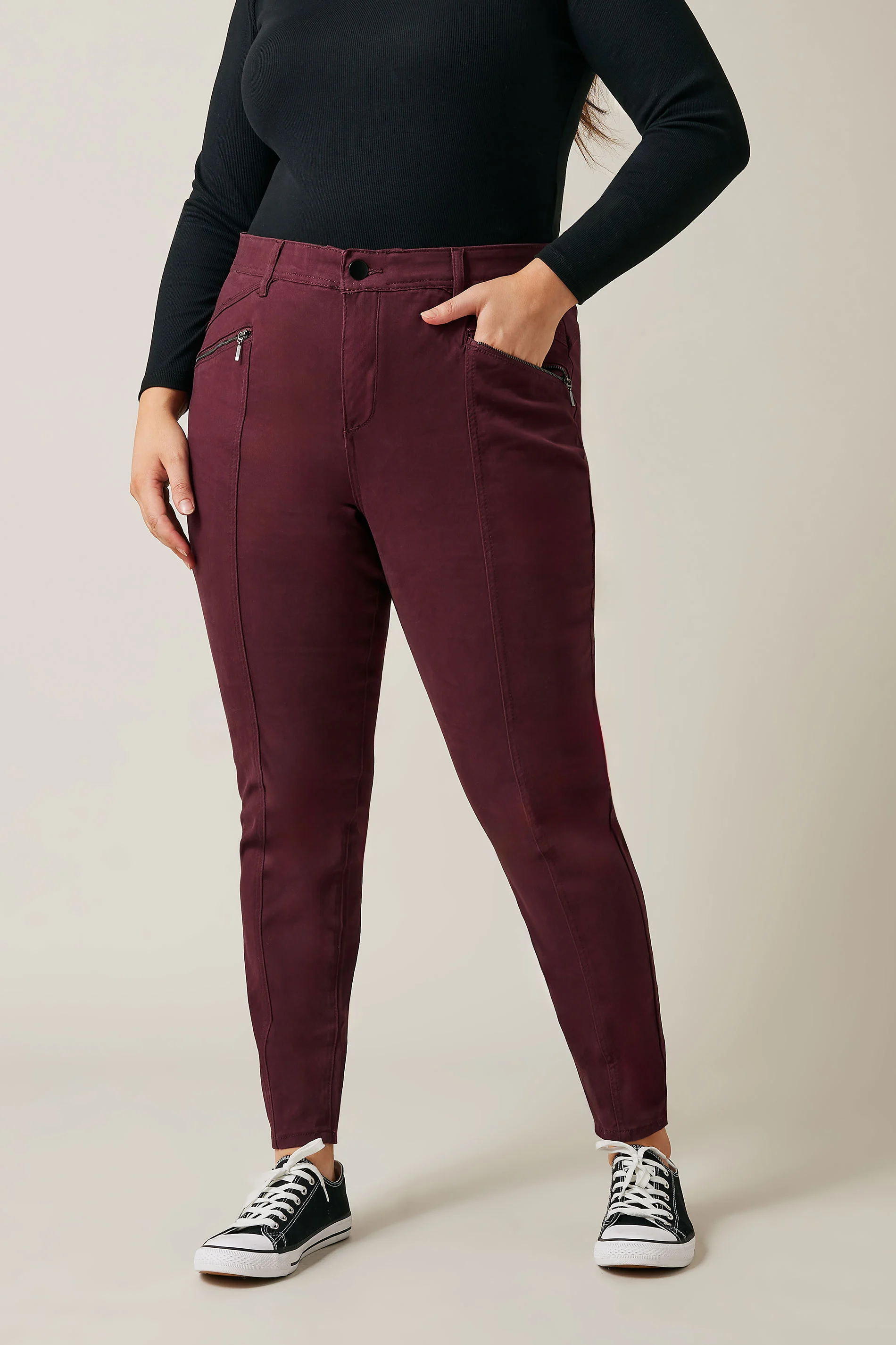 Evans Evans Burgundy Pintuck Skinny Jeans