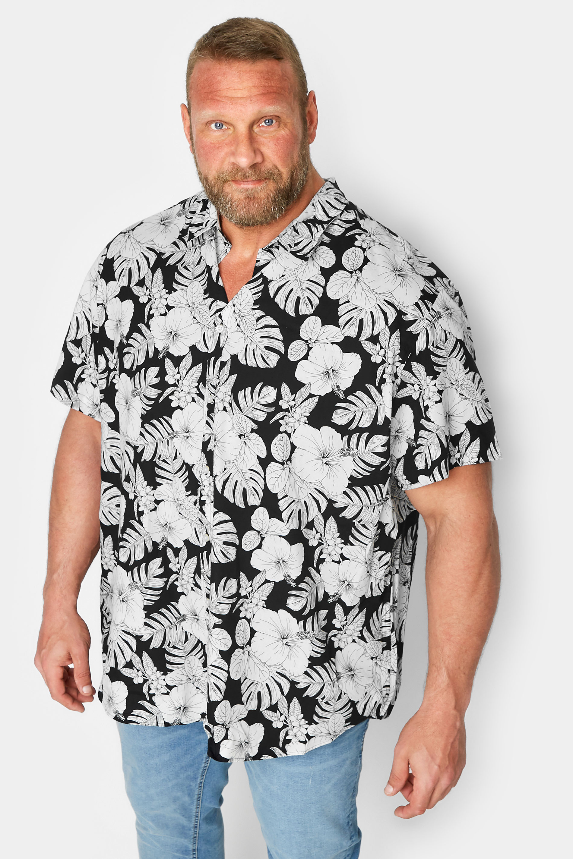 Jack & Jones JACK & JONES Big & Tall Black Tropical Print Shirt