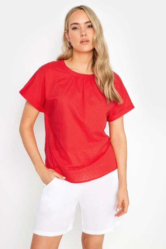 LTS LTS Tall Red Short Sleeve Dobby Top
