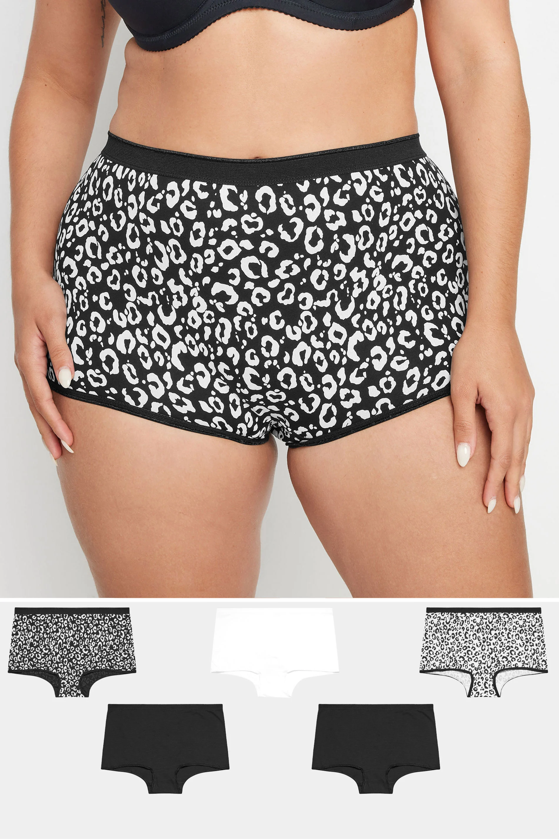 Yours YOURS Curve 5 PACK Black Animal Print Shorts