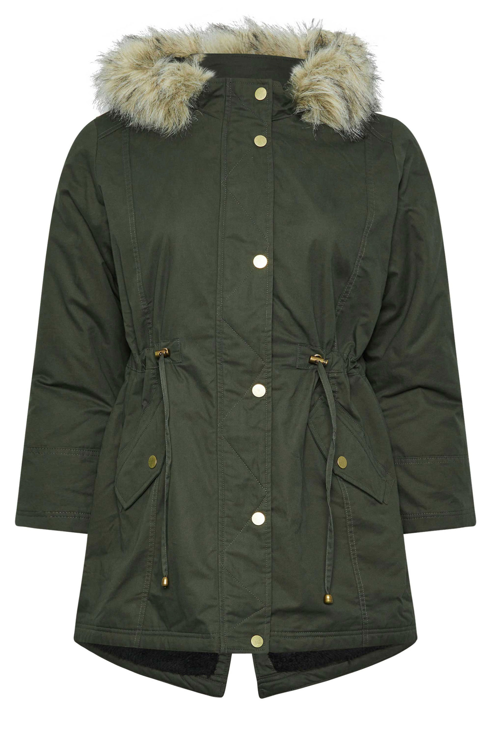 Yours YOURS PETITE Curve Khaki Green Faux Fur Parka Jacket