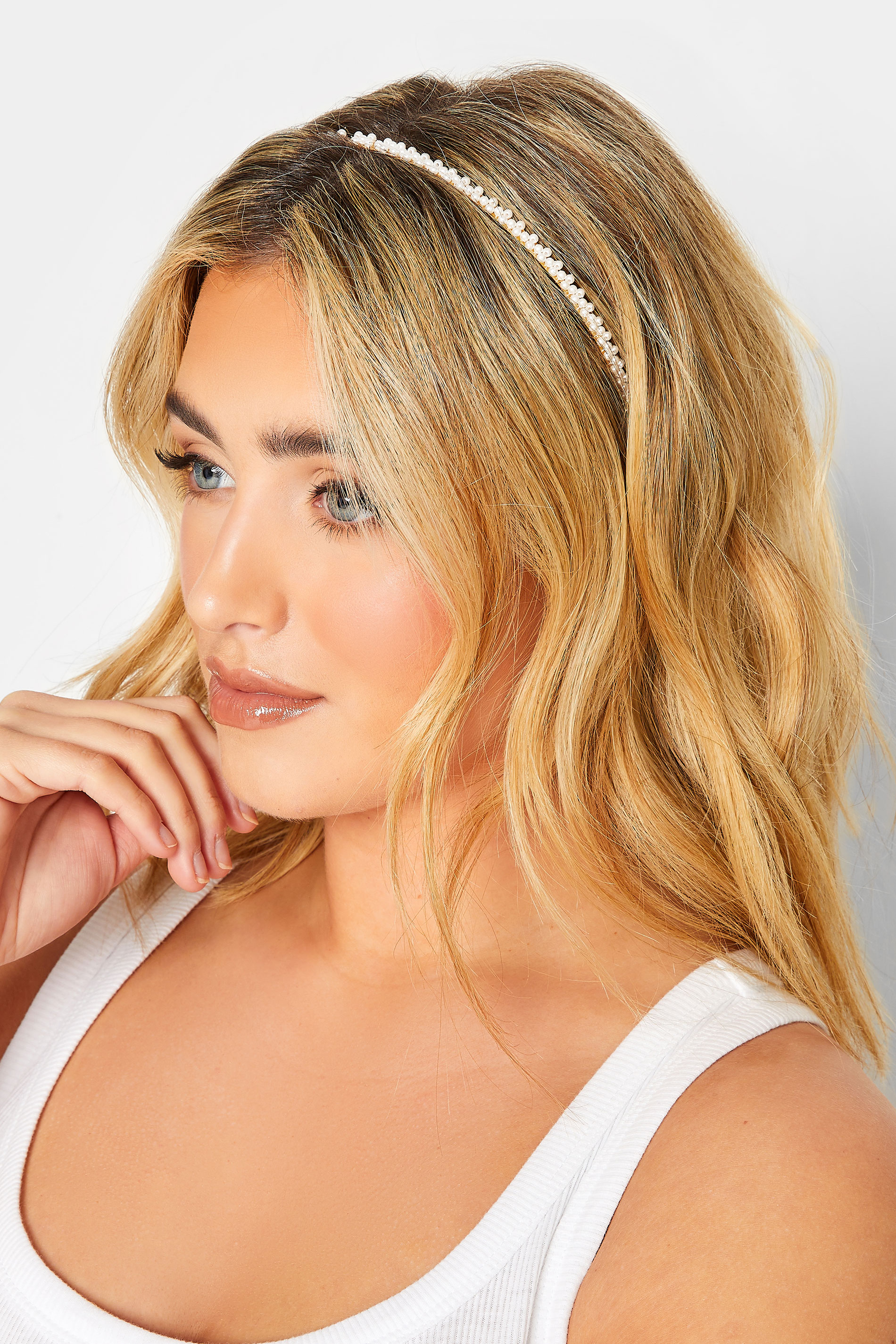 Yours Gold & White Pearl Thin Headband