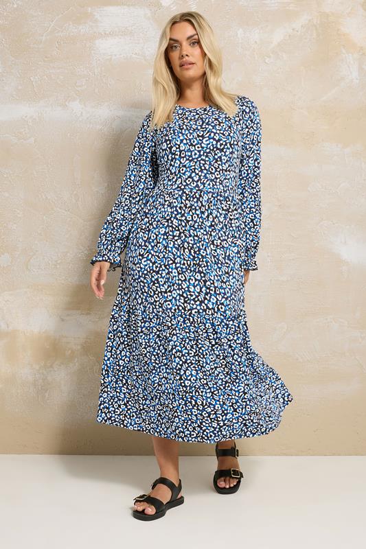 Yours YOURS Curve Blue Leopard Print Midaxi Dress