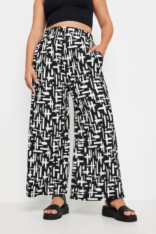 Yours YOURS Curve Black Abstract Print Textured Wide Leg Trousers