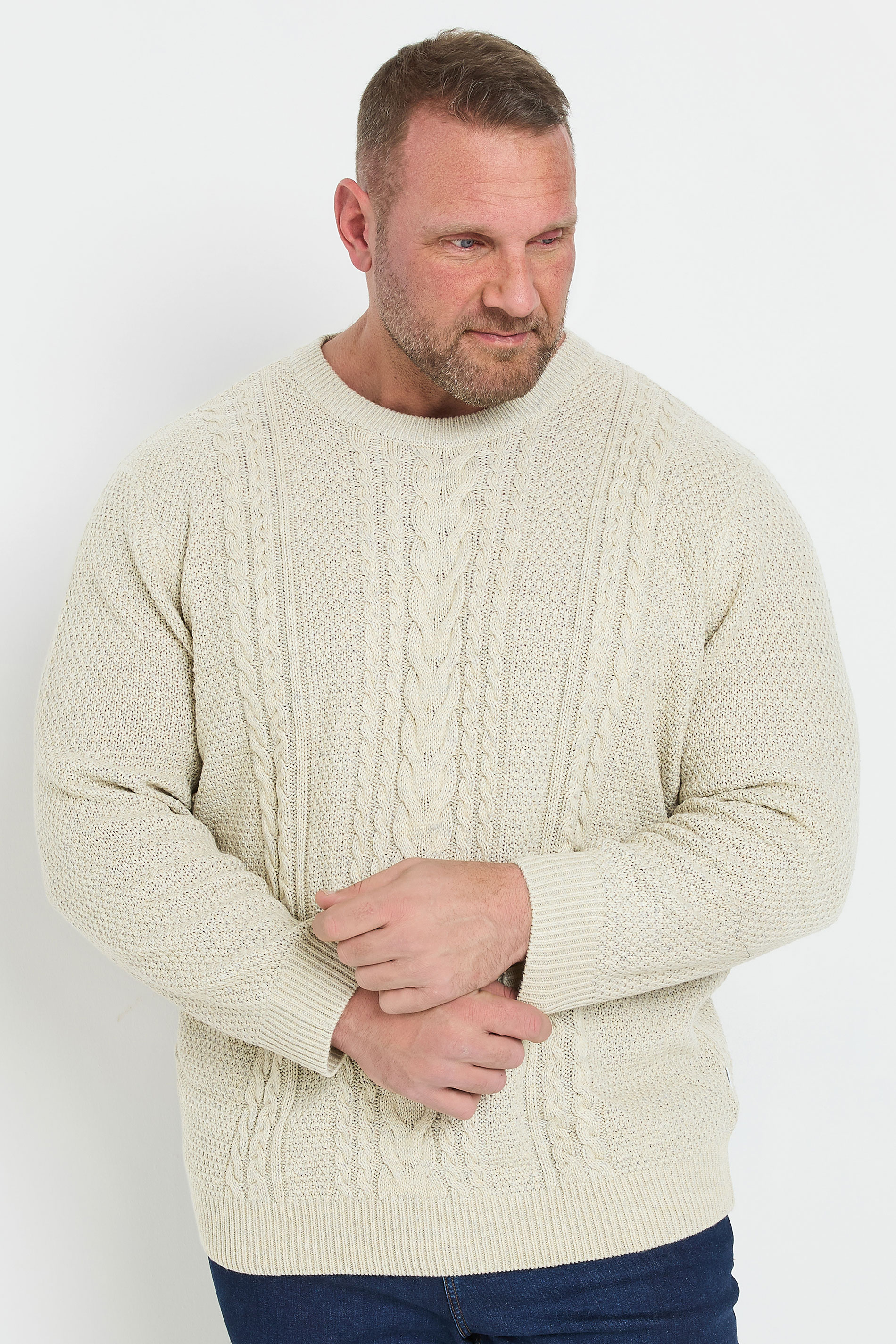 Jack & Jones JACK & JONES Big & Tall White Cable Knit Jumper