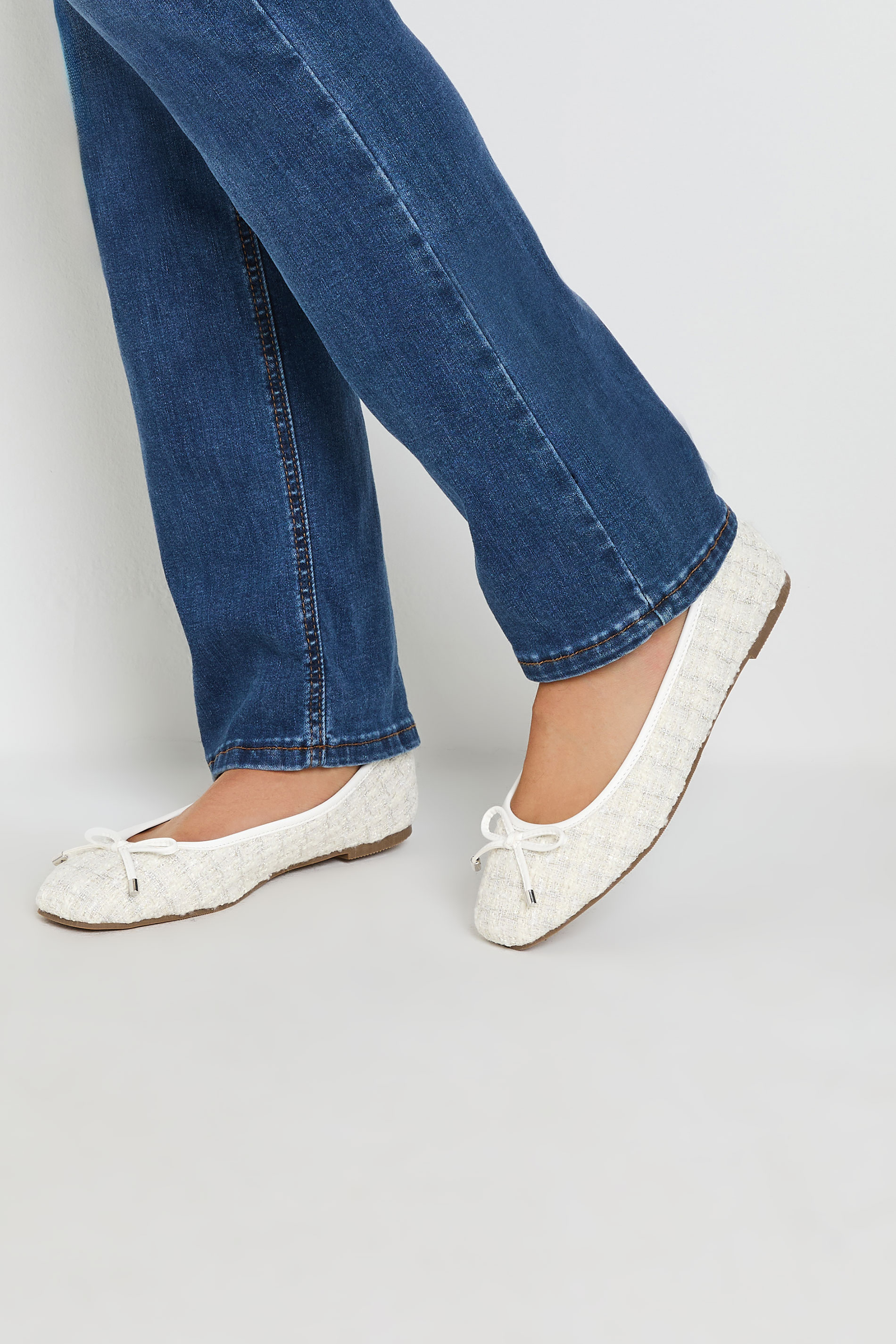 LTS LTS White Boucle Tweed Ballerina Pumps In Standard Fit