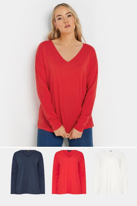 LTS LTS Tall 3 PACK Red, Navy Blue & White V-Neck T-Shirts