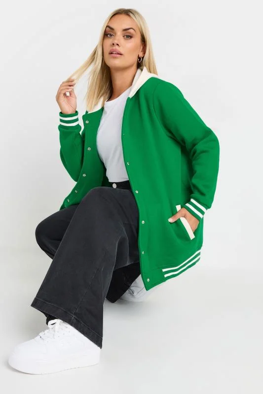 Yours YOURS Curve Green Varsity Hooded Jacket