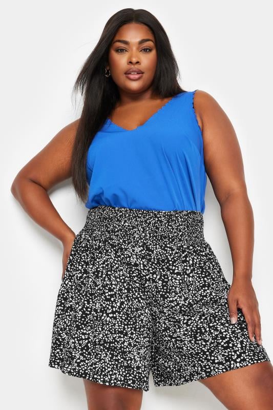 Yours YOURS Curve Black Dot Print Shirred Shorts