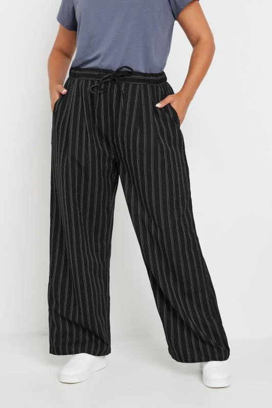 Yours YOURS Curve Black Pinstripe Wide Leg Trousers