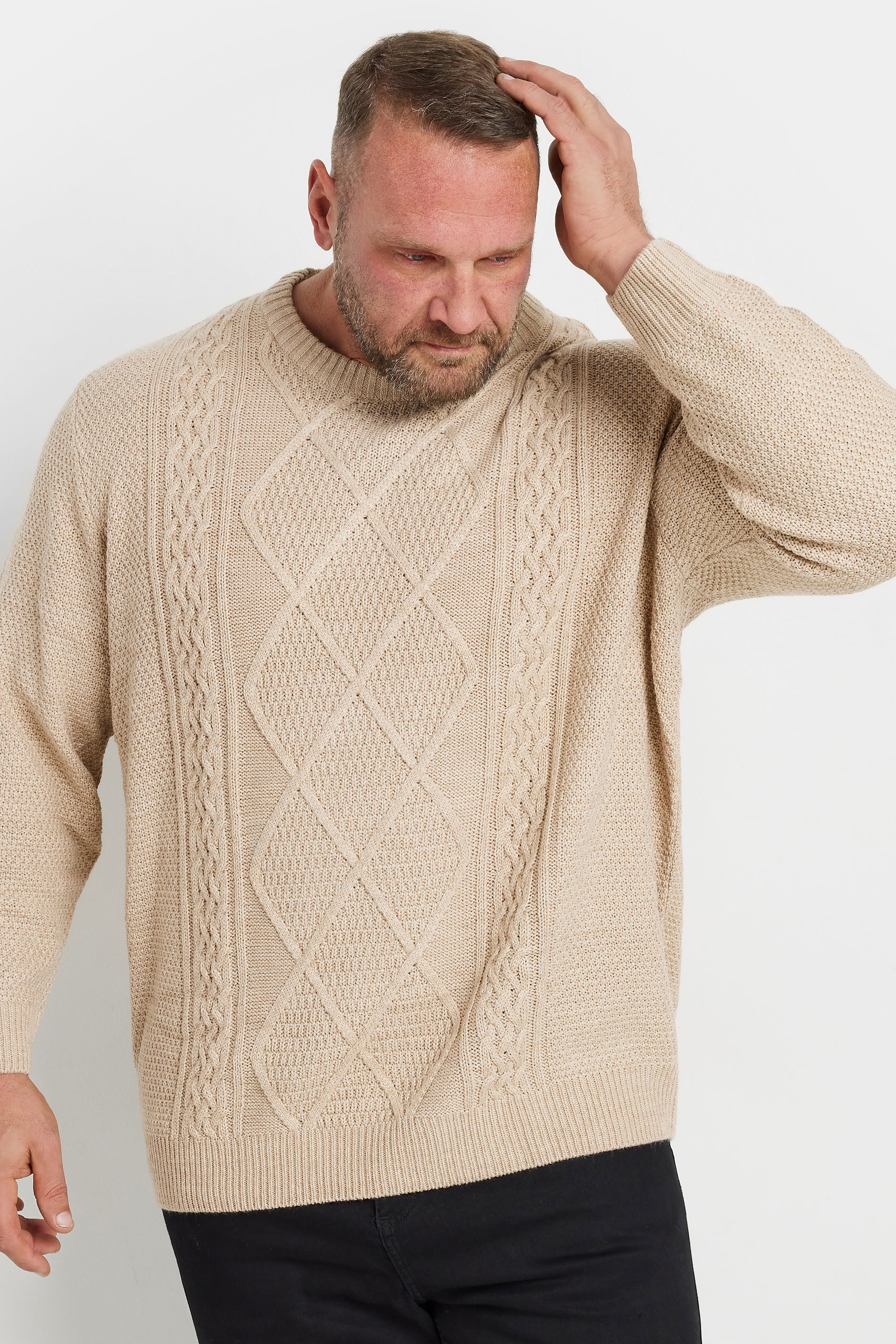 Jack & Jones JACK & JONES Big & Tall Cream Cable Knit Jumper