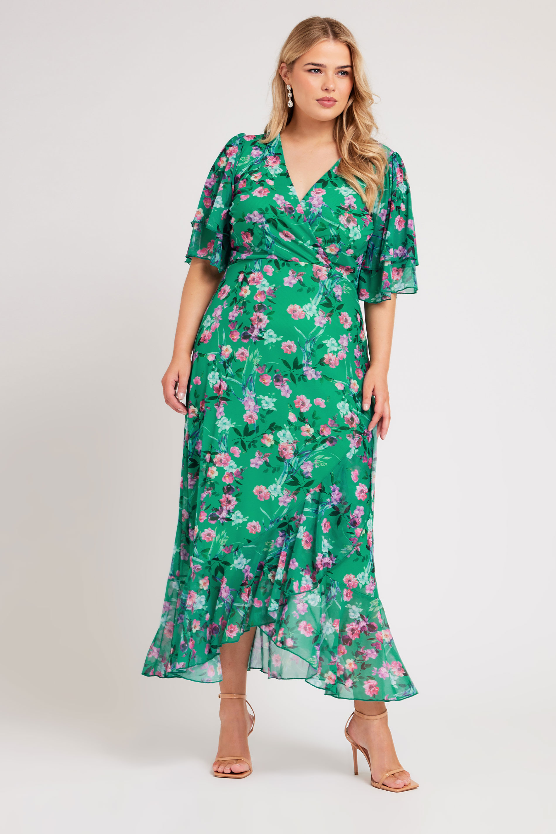 Yours London YOURS LONDON Curve Green Floral Print Wrap Maxi Dress