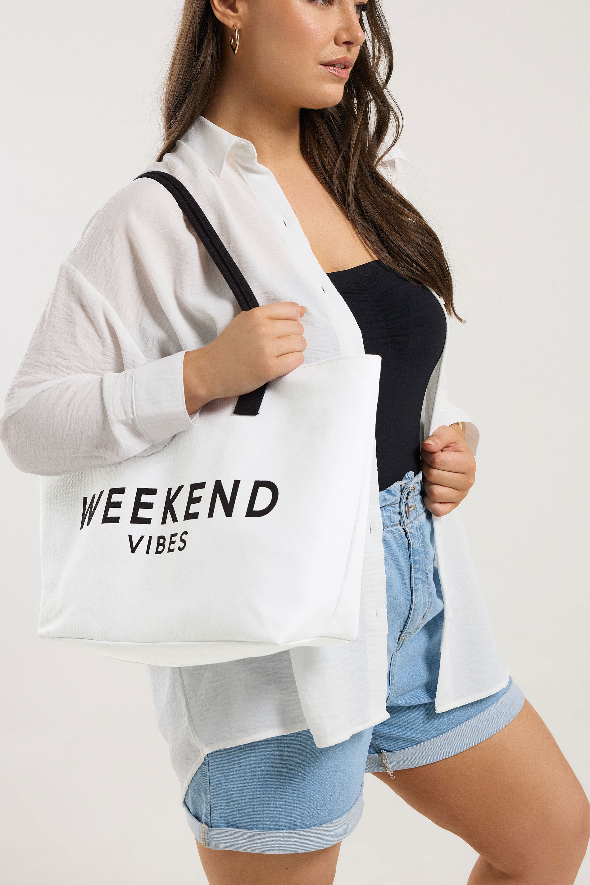 Yours White 'Weekend Vibes' Tote Bag